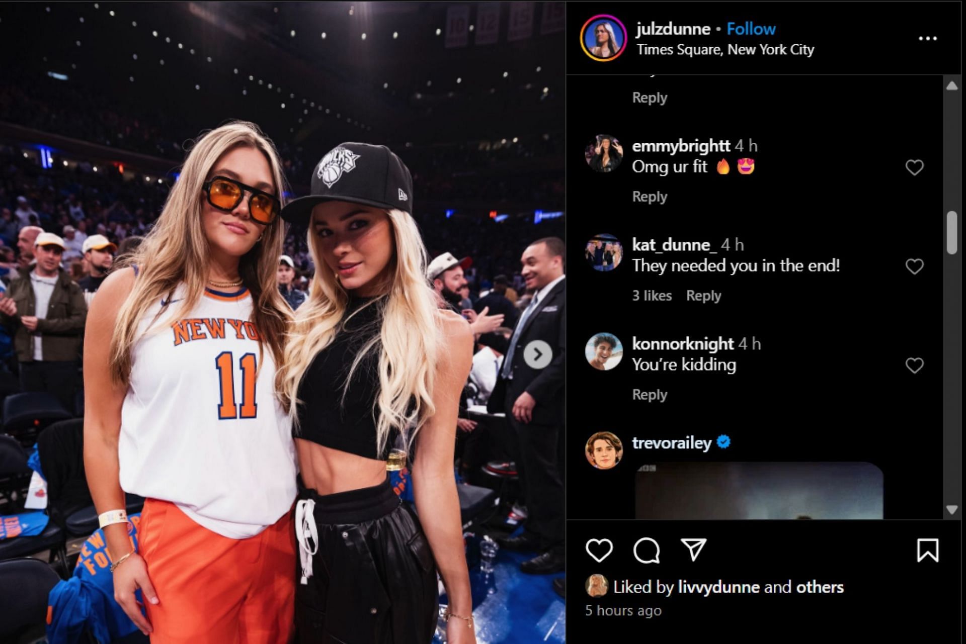 Katherine Dunne commented on Julz's post; Instagram - @julzdunne